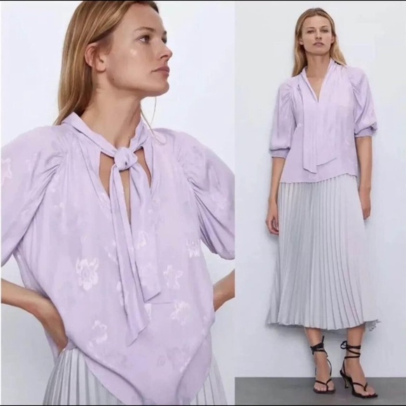 NWT Zara jacquard lilac blouse, size S - Picture 3 of 3